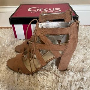 Sam Edelman Circus Tan Lace Up Block Heels size 8.5
